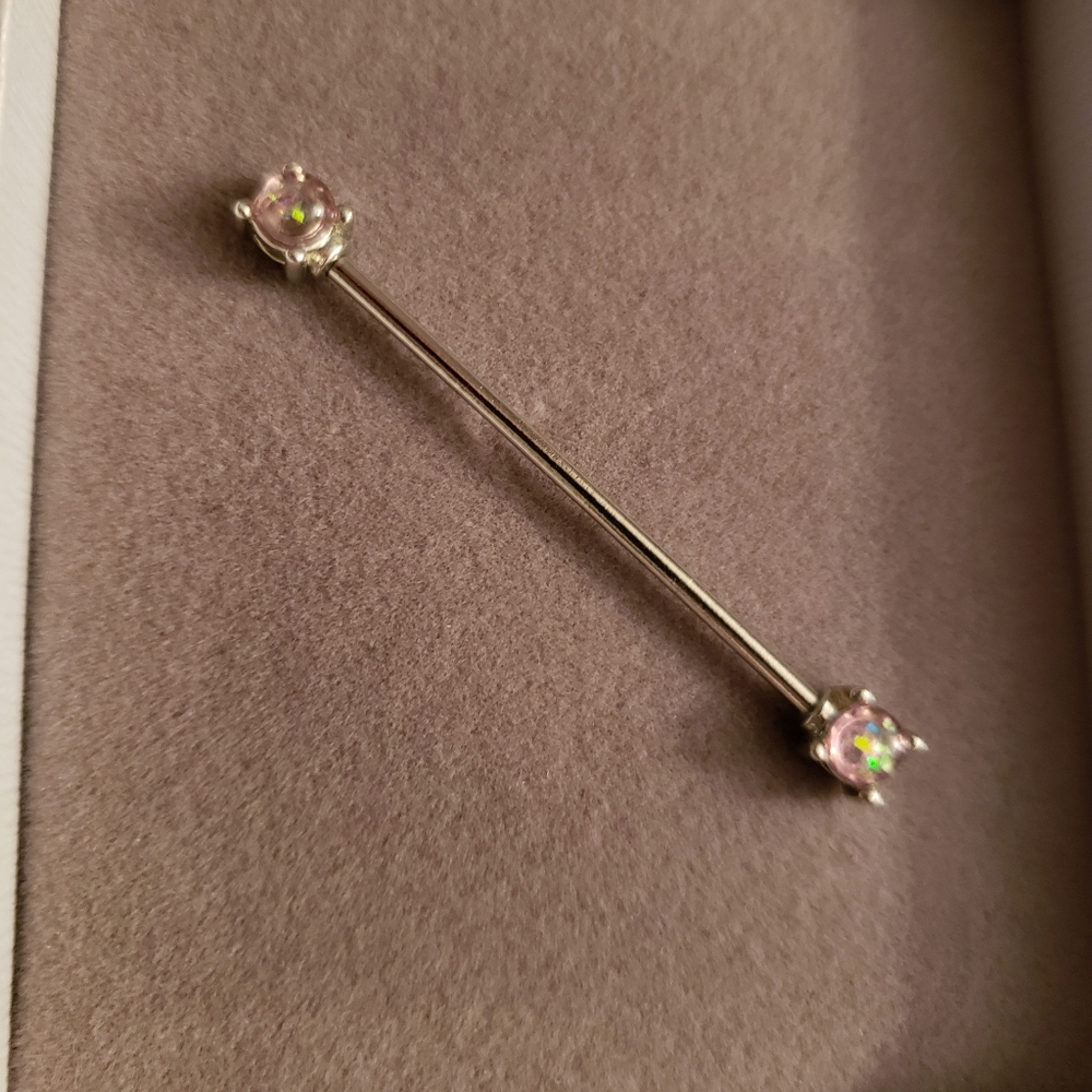 Industrial Bar w/ Pink Crystal 14G
